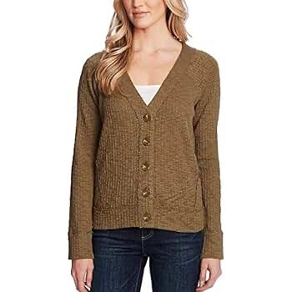 Vince Camuto Open Front Heather Brown Drapey Knit Cardigan‎ Sweater - Size M